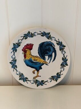 Vintage Rooster Decorative Plate - Blue, Yellow, Red
